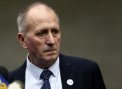 British cave explorer Vernon Unsworth stands outside U.S. District Court Friday, Dec. 6, 2019. A Los Angeles jury has found Elon Musk did not defame the British cave explorer when he called him "pedo guy" in an angry tweet. Unsworth, who participated in the rescue of 12 boys and their soccer coach trapped for weeks in a Thailand cave last year, had angered the Tesla CEO by belittling his effort to help with the rescue as a "PR stunt." (AP Photo/Damian Dovarganes)