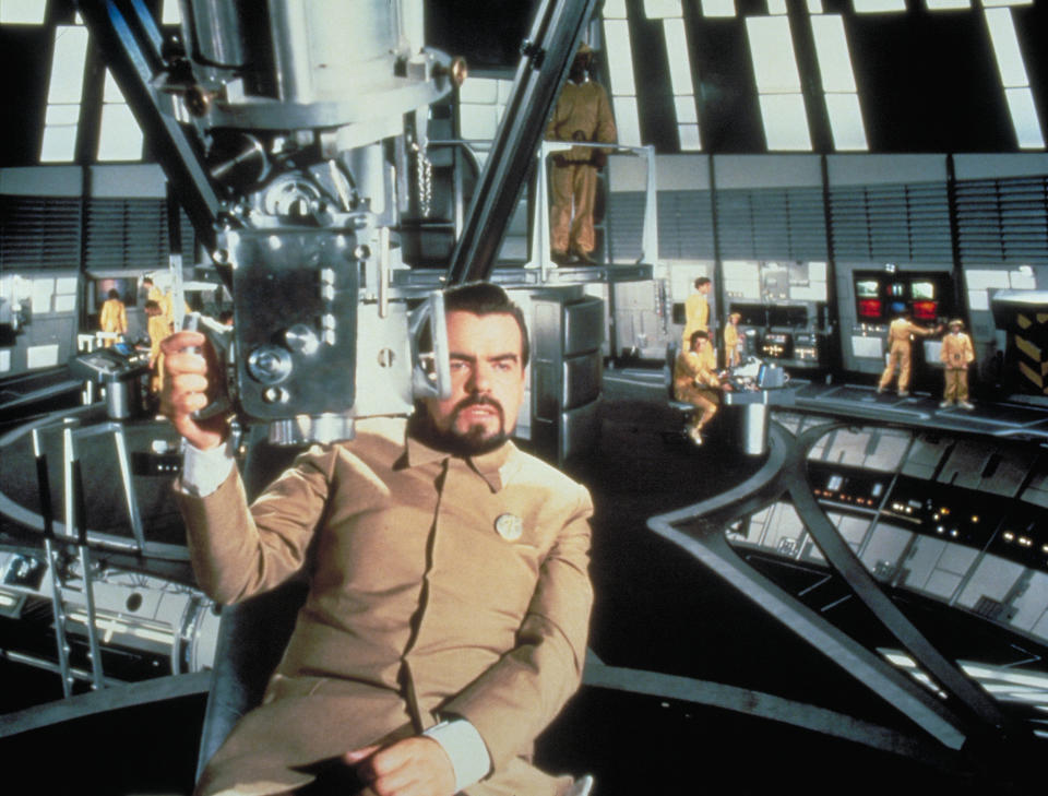 Michael Lonsdale as villain Hugo Drax on the set of the 1979 James Bond film Moonraker