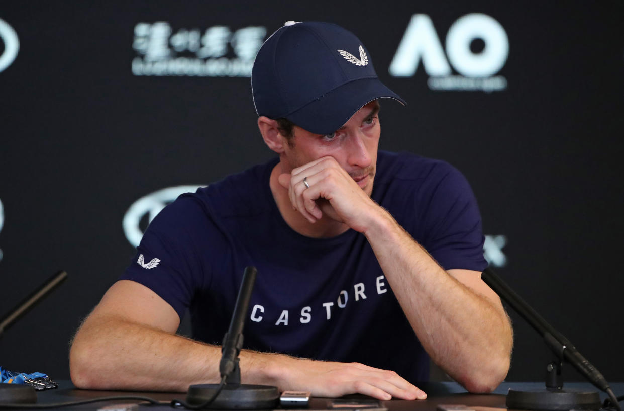 A distraught Andy Murray delivered the surprising news of his impending retirement at a media conference Thursday. (Getty)