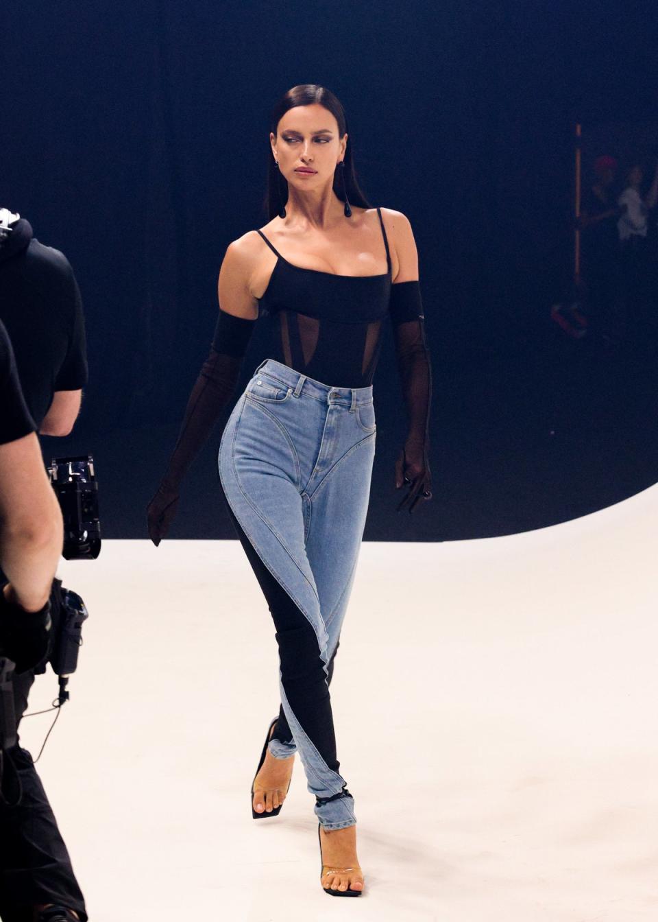 Supermodel Irina Shayk walks in the H&M x Mugler show (Matteo Prandoni/BFA.com)