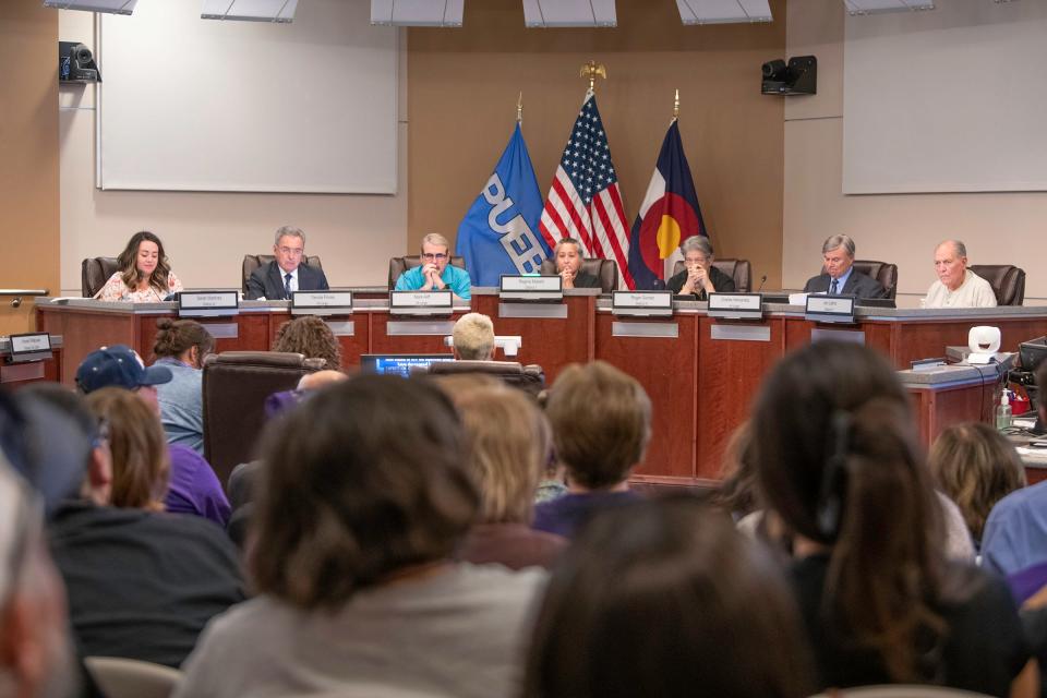 Pueblo city councilors listen to a presentation by representatives from Access Point Pueblo during a council meeting on Monday, May 13, 2024.
