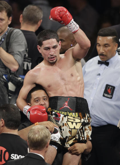 Danny Garcia reacts after defeating Lucas Matthysse in September. (AP)