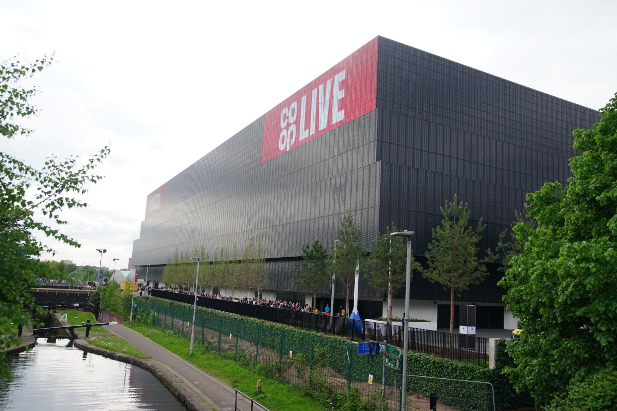 An exterior general view of the Co-op Live in Manchester ahead of the Elbow concert. The troubled arena said it has completed an inspection and will open after a string of delays. The biggest indoor arena in the UK postponed its opening show after part of its ventilation and air conditioning system fell to the ground from the ceiling during a soundcheck. Picture date: Tuesday May 14, 2024.
