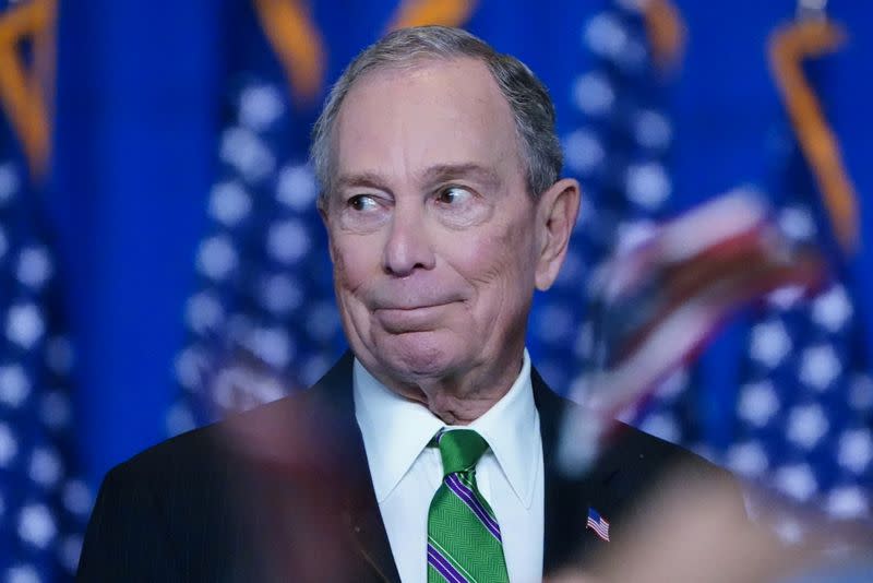 Former Democratic U.S. presidential candidate Mike Bloomberg appears before supporters after ending his campaign for president in New York