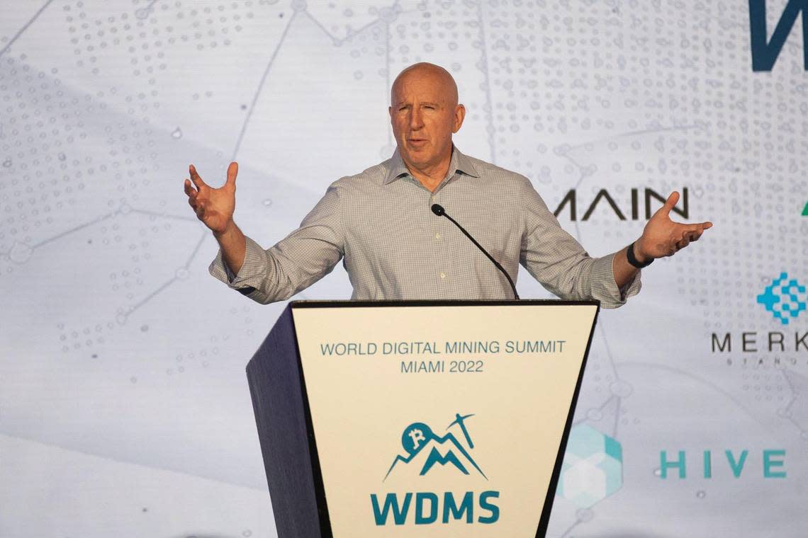 Co-Founder, Co-Chairman and CEO of Core Scientific Mike Levitt speaks at the World Digital Mining Summit at the Mandarin Oriental in Miami, Florida, on Tuesday, July 26, 2022.