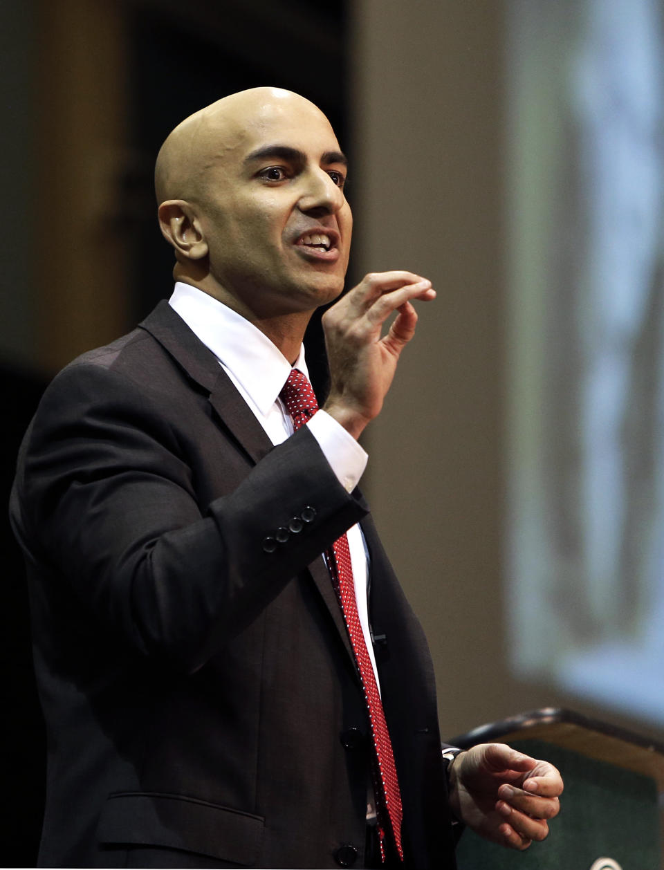 Neel Kashkari, a former U.S. Treasury official, announced that he would run for governor of California during an appearance at the Sacramento Business Review at California State University, Sacramento, Tuesday, Jan. 21, 2014, in Sacramento, Calif. Kashkari, a political newcomer and Republican, faces long odds against incumbent Gov. Jerry Brown. (AP Photo/Rich Pedroncelli)