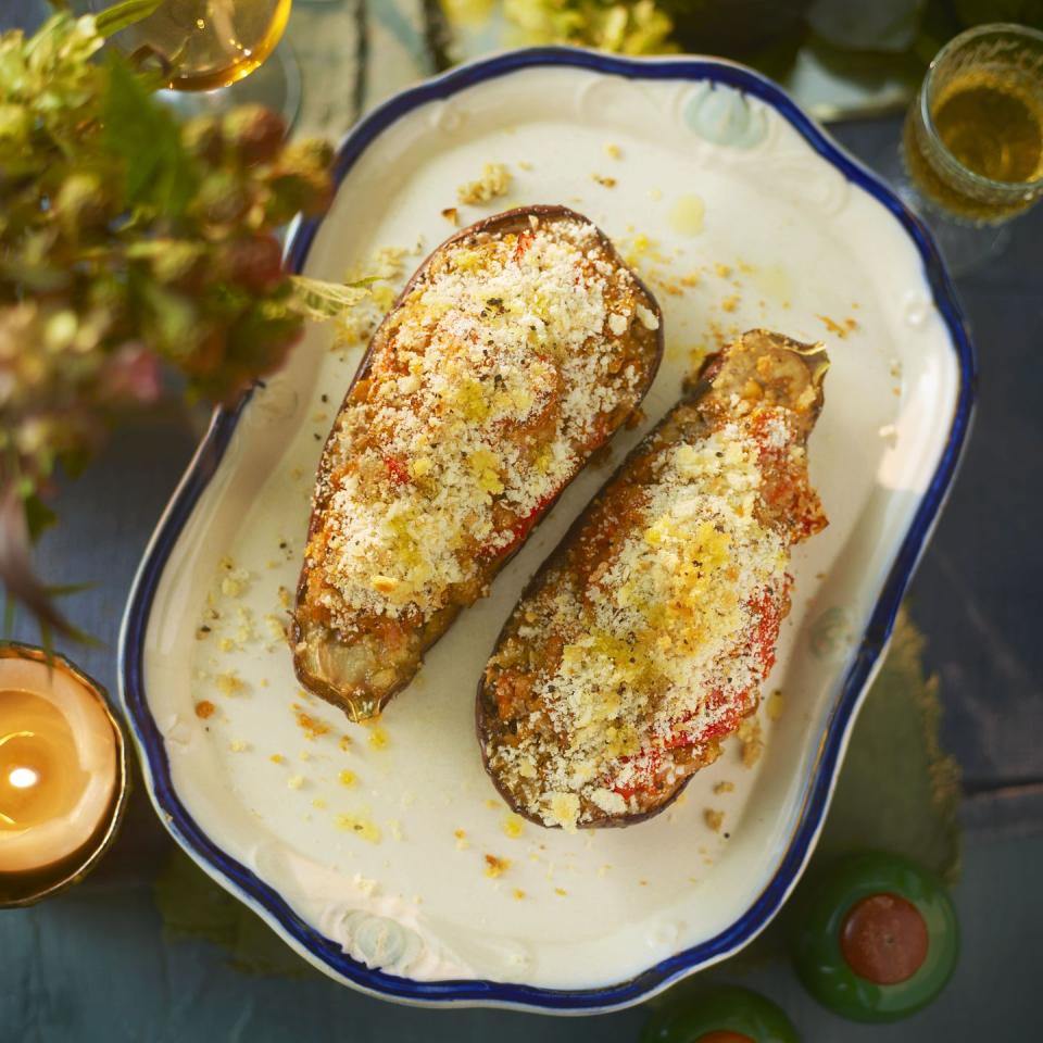 <p>Tinned lentils and fresh veggies make for a thrifty yet delicious meat free main. A stuffed aubergine recipe to keep in your back pocket.</p><p><strong>Recipe: <a href="https://www.goodhousekeeping.com/uk/food/recipes/a29366854/lentil-stuffed-aubergine/" rel="nofollow noopener" target="_blank" data-ylk="slk:Lentil Stuffed Aubergine;elm:context_link;itc:0;sec:content-canvas" class="link ">Lentil Stuffed Aubergine</a></strong></p>