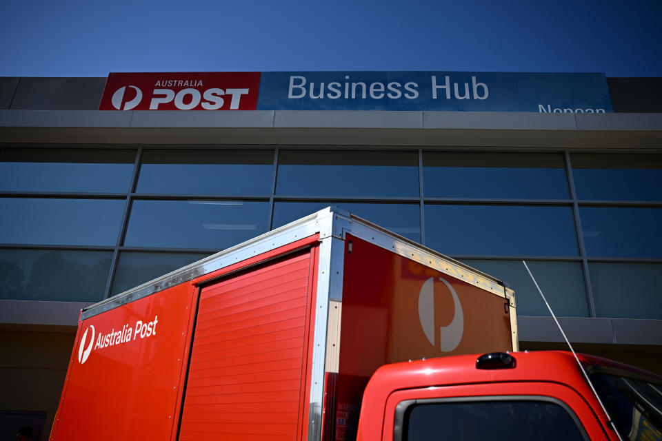 A general view of the Australia Post Nepean facility and a delivery truck in Sydney.