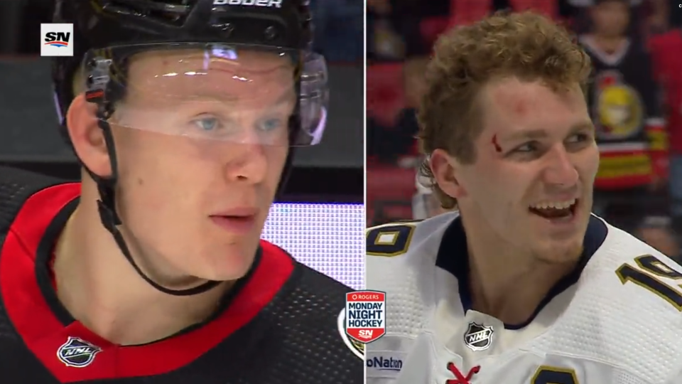 Things got crazy between the Sens and Panthers on Monday, and the Tkachuk brothers were, obviously, right in the thick of it. (Screengrab via Sportsnet)