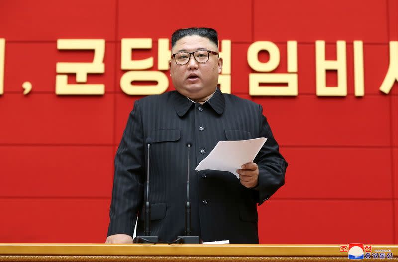 North Korea's leader Kim Jong Un speaks during the first short course for chief secretaries of the city and county Party committees in Pyongyang