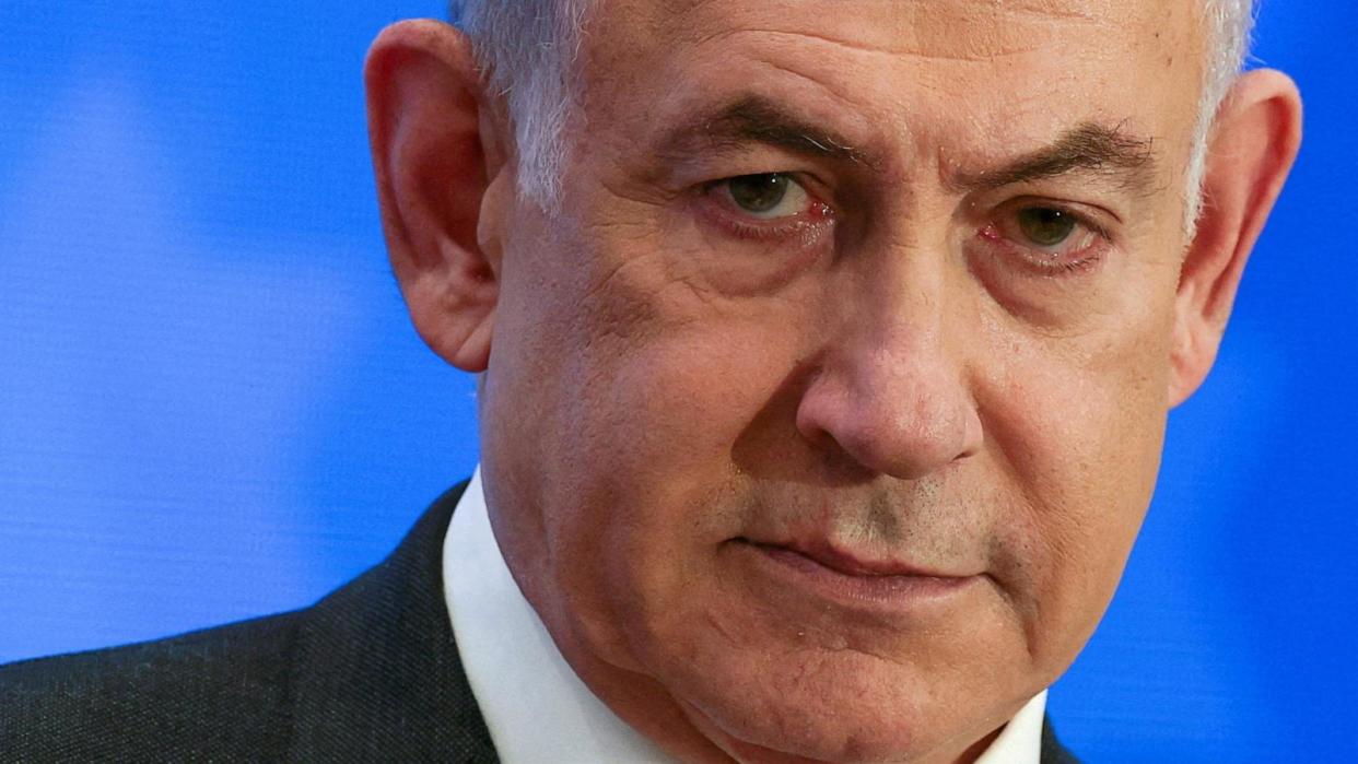PHOTO: Israeli Prime Minister Benjamin Netanyahu addresses the Conference of Presidents of Major American Jewish Organizations in Jerusalem, February 18, 2024. (Ronen Zvulun/Reuters)