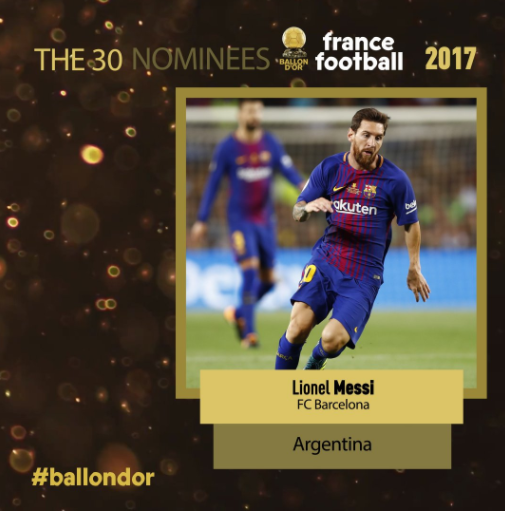 Les 30 nommés au Ballon d'Or 2017