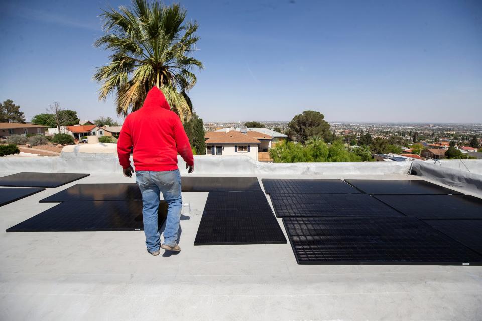 Solar panels are installed at a home in El Paso, Texas on April 30, 2022.