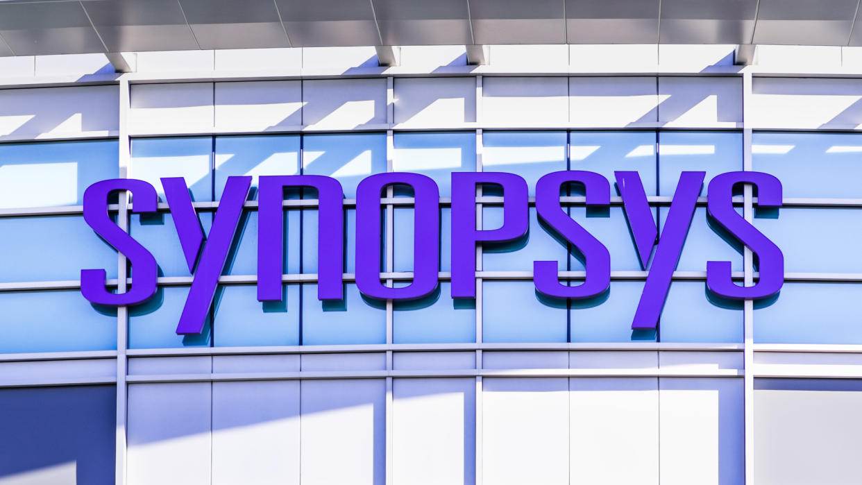 Feb 18, 2020 Mountain View / CA / USA - Synopsys sign at their corporate headquarters in Silicon Valley, San Francisco bay area; Synopsys Inc is an electronic design automation (EDA) companySilicon Valley, CA, USA.