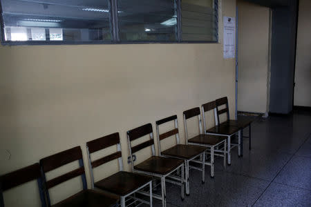 Empty chairs await voters at an empty polling station during the municipal legislators election in Caracas, Venezuela December 9, 2018. REUTERS/Marco Bello