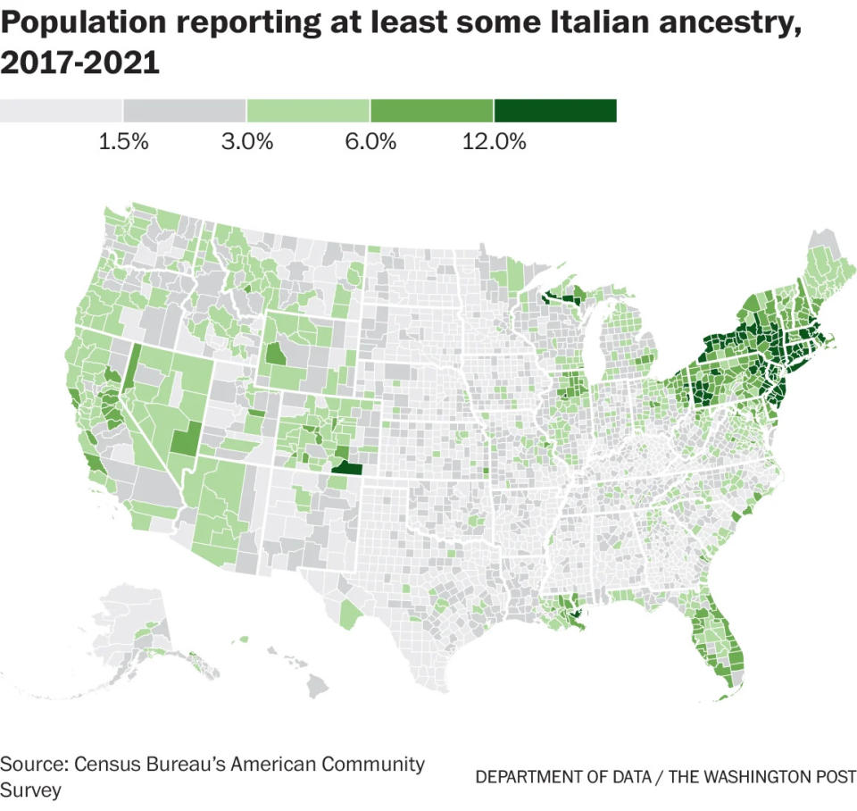 Population reporting at least some Italian ancestry 2017-2021