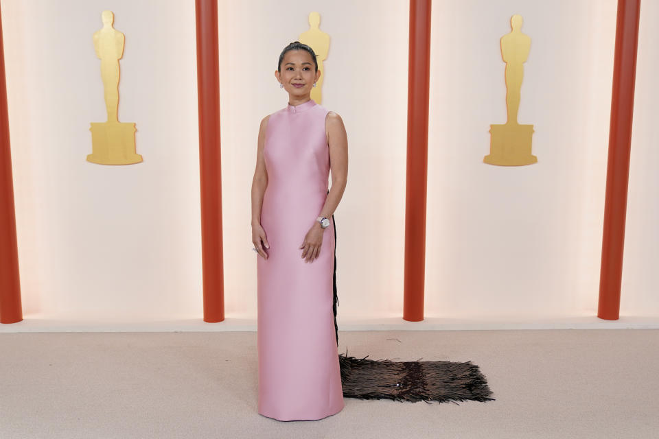Hong Chau arrives at the Oscars on Sunday, March 12, 2023, at the Dolby Theatre in Los Angeles. (AP Photo/Ashley Landis)