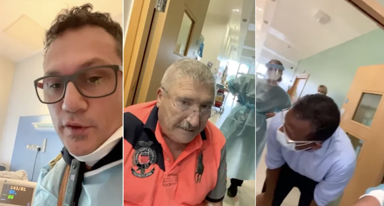 Joe McCarron (centre) died after being persuaded to leave hospital by anti-vaxxer Antonio Mureddu (left), despite doctors pleading with him to stay. (Yahoo Australia/Facebook)