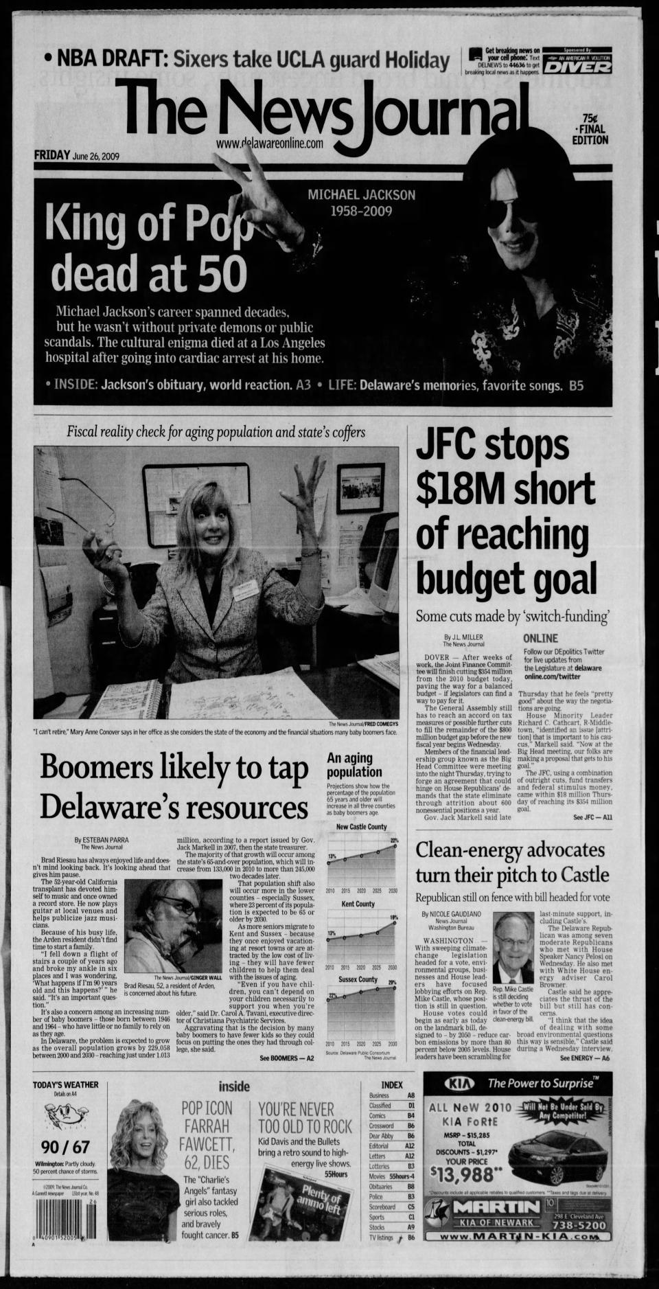 Front page of The News Journal from June 26, 2009.