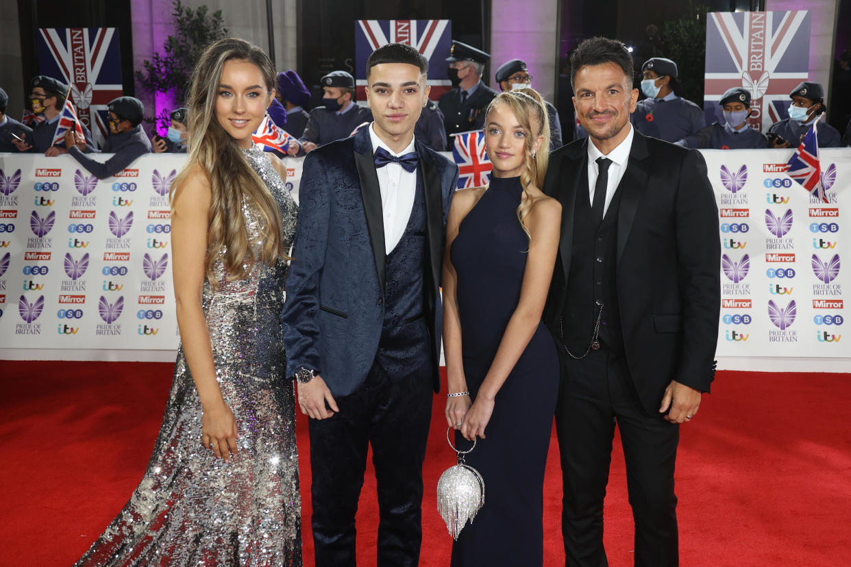 (R-L) Peter Andre, pictured with birthday girl Princess, son Junior and wife Emily MacDonagh atthe Pride Of Britain Awards 2021, has today warned the teenager that she's not permitted to go on Love Island  (WireImage)