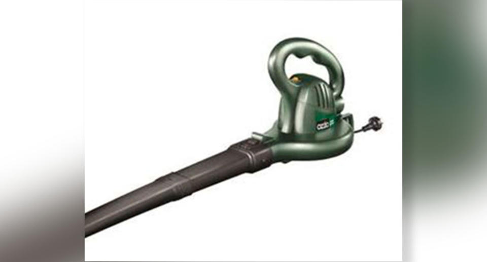 Pictured is the Ozito electric leaf blower that is being recalled by Bunnings.