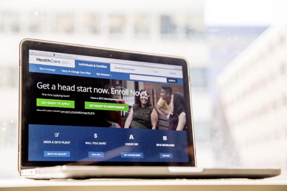 FILE - In this Oct. 6, 2015, file photo, the HealthCare.gov website, where people can buy health insurance, is displayed on a laptop screen in Washington. The Obama administration says 6.4 million people have signed up so far this year for subsidized private insurance coverage through HealthCare.gov. Despite rising premiums, dwindling insurers, and a Republican vow to repeal “Obamacare,” enrollment is running ahead of last year’s pace. (AP Photo/Andrew Harnik, File)