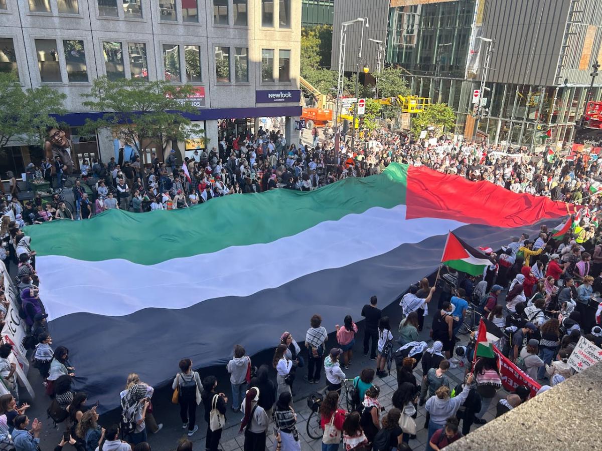 Pro-Palestinian Montrealers gather to mark anniversary of start of current war in Gaza