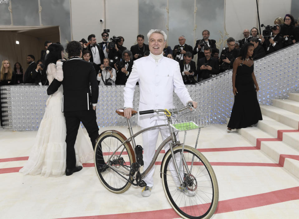 David Byrne attends The Metropolitan Museum of Art's Costume Institute benefit gala celebrating the opening of the "Karl Lagerfeld: A Line of Beauty" exhibition on Monday, May 1, 2023, in New York. (Photo by Evan Agostini/Invision/AP)