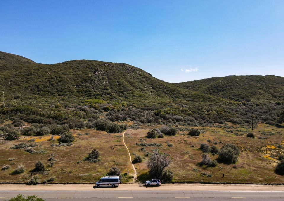 The intersection of the Pacific Crest Trail and Highway 74 in Anza, Calif., Thursday, May 11, 2023. 