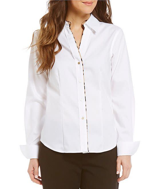 14) Calvin Klein Point Collar Leopard Trim Oxford Shirt