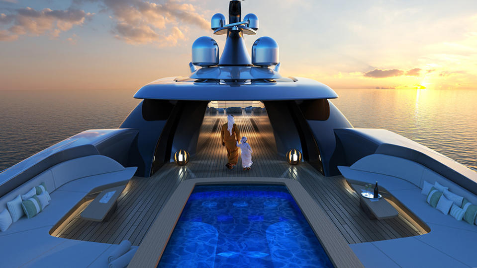 The swimming pool on the sundeck. - Credit: Andy Waugh Yacht Design