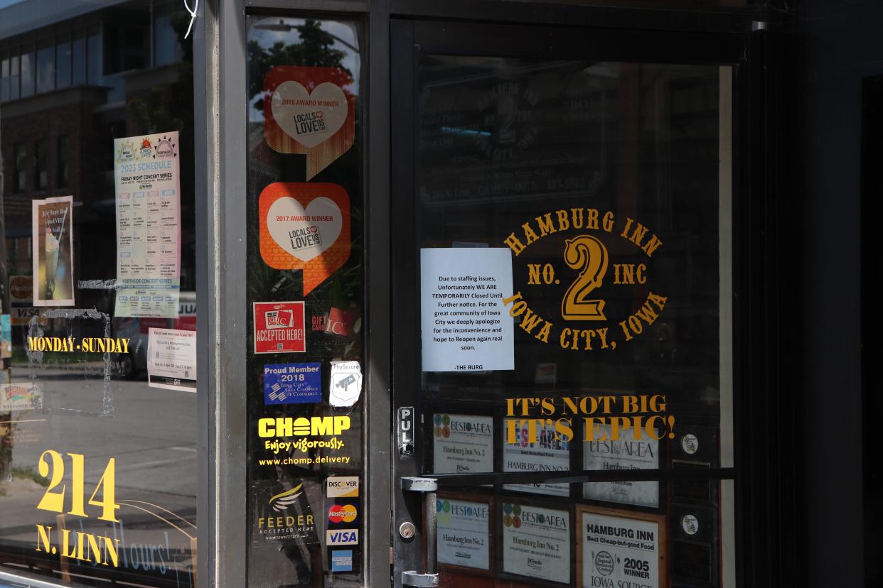 A sign on the door of the Hamburg Inn No. 2 indicates the restaurant's temporary closure on Friday, July 21, 2023.