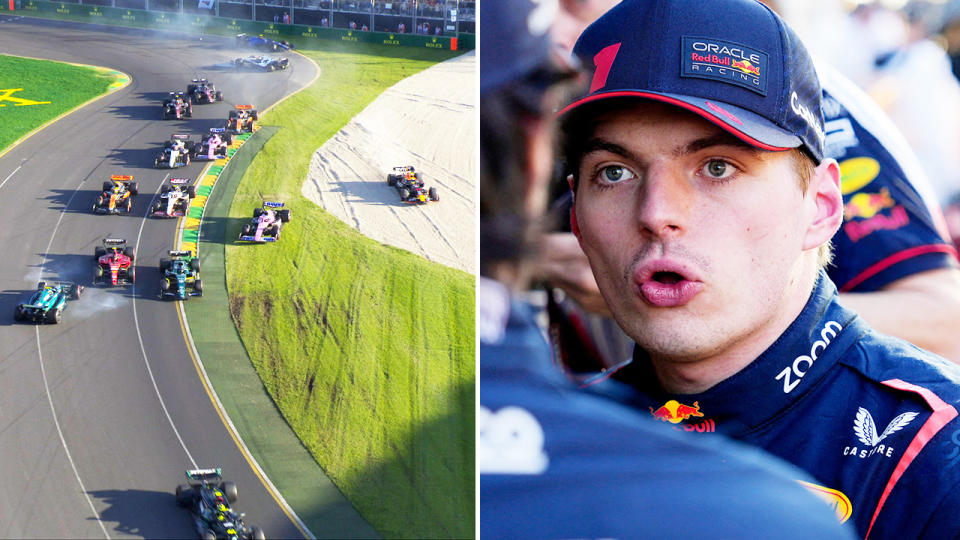 Max Verstappen, pictured here amid absolute chaos in the Australian F1 Grand Prix.