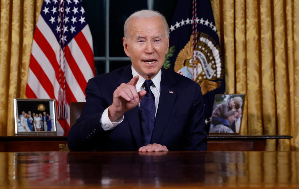 President Biden delivers a primetime address to the nation on Thursday, Oct. 19, 2023.  / Credit: Jonathan Ernst/Reuters/Bloomberg via Getty Images
