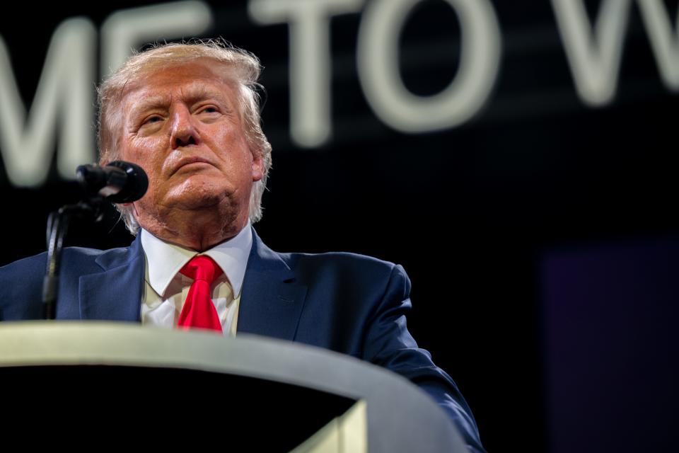 Former U.S. President Donald Trump speaks during the American Freedom Tour at the Austin Convention Center on May 14, 2022 in Austin, Texas. The national event gathered conservatives from around the country to defend, empower and help promote conservative agendas nationwide.