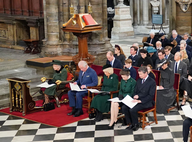 the queen pictured with charles and camilla and princess anne at prince philip service of thanksgiving