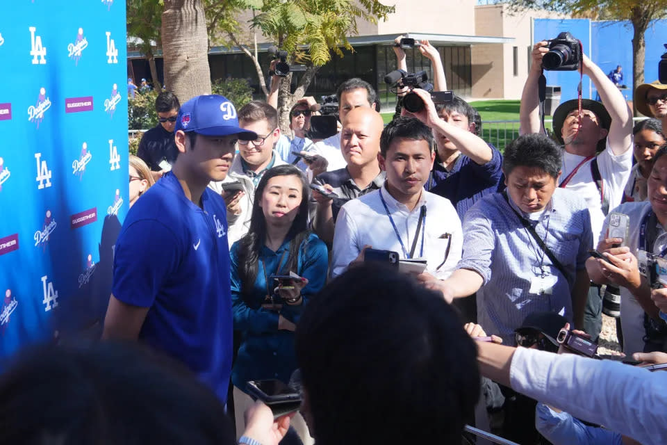 大谷翔平宣布婚訊隔日接受媒體採訪。（Joe Camporeale-USA TODAY Sports） (USA TODAY Sports via Reuters Connect / Reuters)