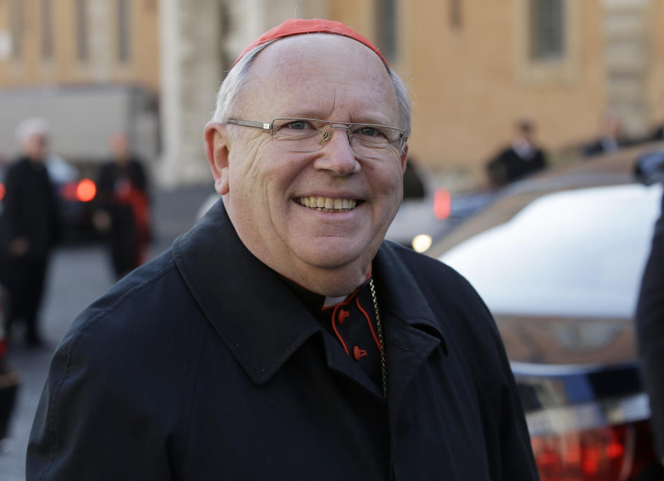 FILE - Cardinal Jean-Pierre Ricard, of France arrives for a meeting, at the Vatican, Monday, March 4, 2013. The prosecutor's office in Marseille has opened a preliminary investigation for "aggravated sexual assault" against Cardinal Jean-Pierre Ricard, one of France's highest-ranking prelates of the Catholic Church. The investigation was opened Tuesday Nov.8, 2022 following a letter from an adviser of the current bishop of Nice. (AP Photo/Andrew Medichini, File)