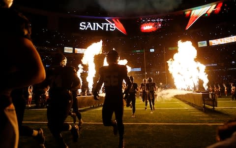 The New Orleans Saints are introduced before the NFL football NFC championship game against the Los Angeles Rams Sunday, Jan. 20, 2019, in New Orleans. - Credit: AP