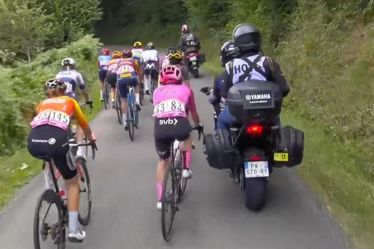  Kathrin Hammes clipped by motorbike at Tour de France Femmes 