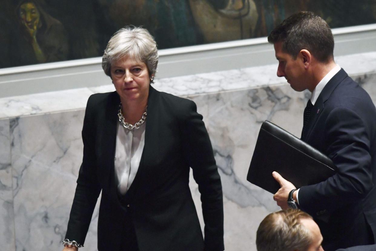 Cutting a lonely figure: Theresa May will address the Conservative Party conference with little support among MPs for her Chequers plan: AFP/Getty Images