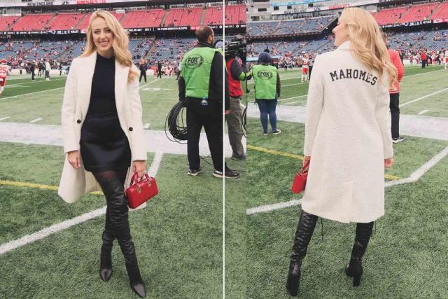 Brittany Mahomes Wears Chic 'Mahomes' Coat at Chiefs-Patriots Game