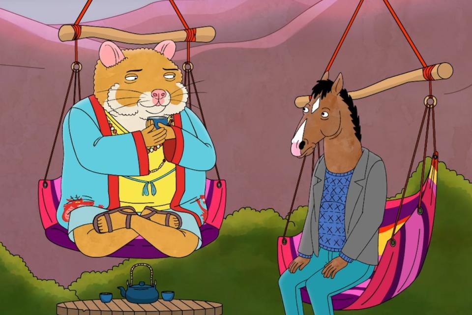 Horsin’ around: Wright as the Oscar-sanguine Cuddlywhiskers (left) in the cult animated series ‘BoJack Horseman’ (Netflix)