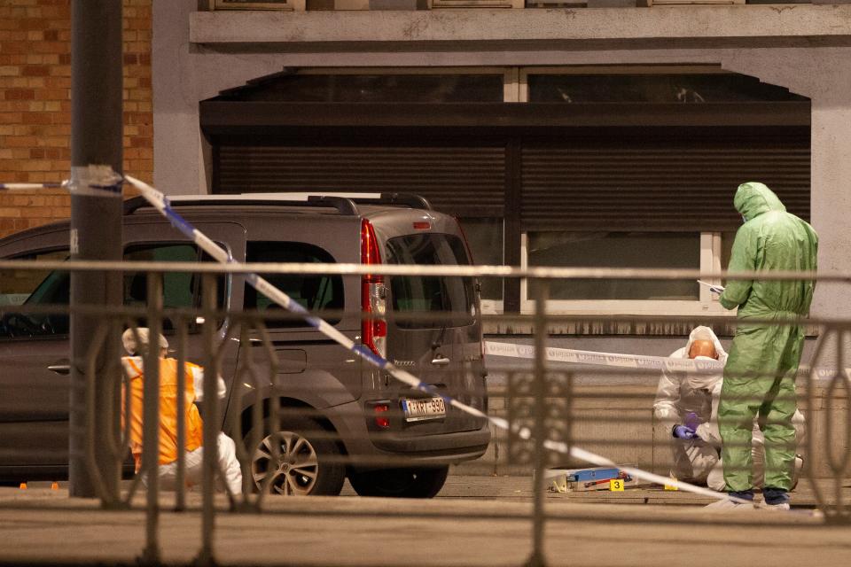 Police and inspectors work in an area where a shooting took place in the center of Brussels (Copyright 2023 The Associated Press. All rights reserved)