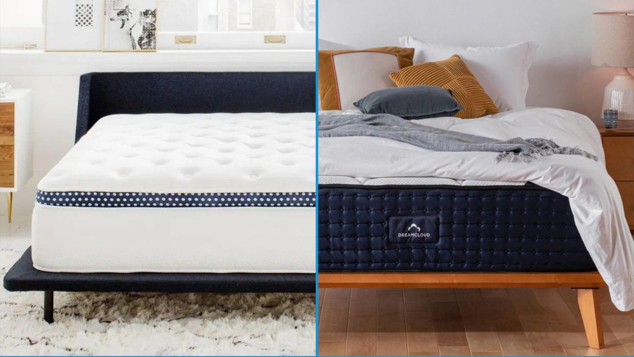  Pillow top vs Euro top mattresses image shows the WinkBed Mattress on the left and the DreamCloud Hybrid mattress on the right. 