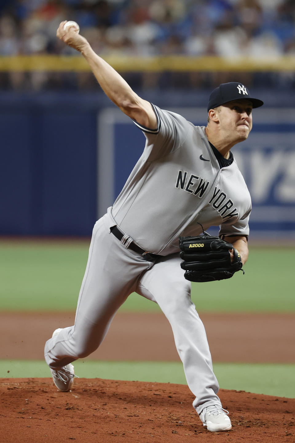 New York Yankees starting pitcher Jameson Taillon throws to a Tampa Bay Rays batter during the first inning of a baseball game Friday, May 27, 2022, in St. Petersburg, Fla. (AP Photo/Scott Audette)