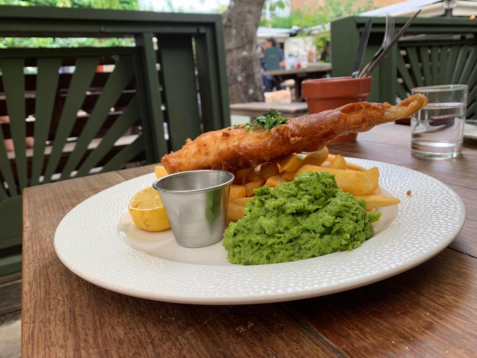 Everything was delicious, except the minty mushy peas.