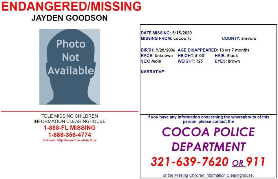 Jayden Goodson was last seen in Cocoa on May 15, 2020.