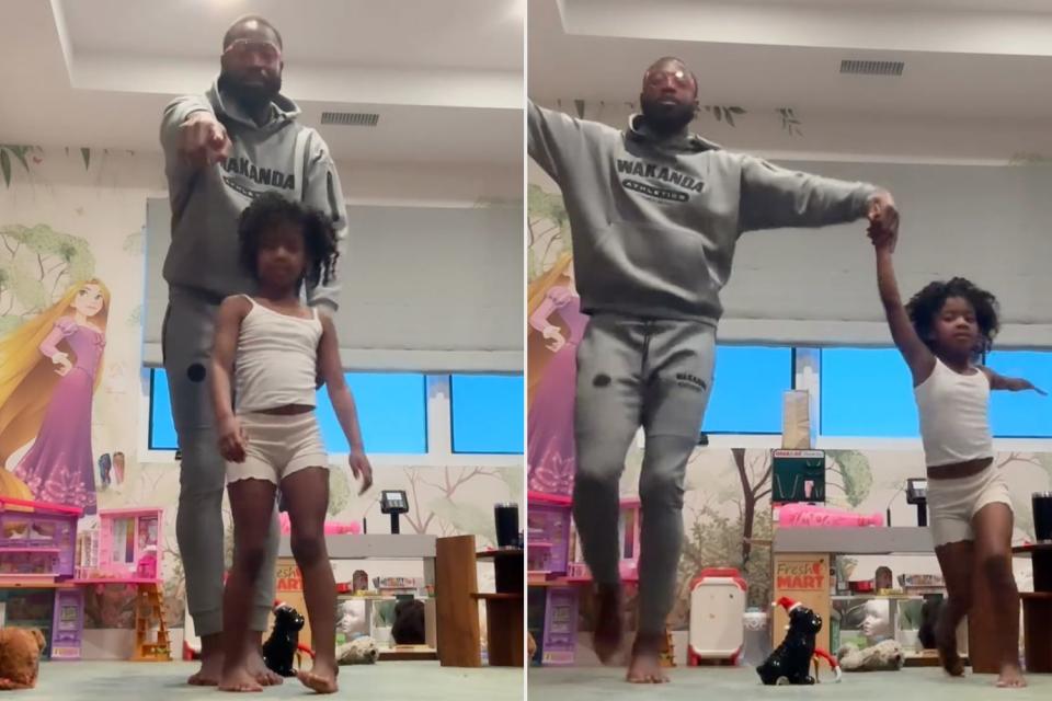 <p>Dwyane Wade/Instagram</p> Dwyane Wade dancing with daughter Kaavia.