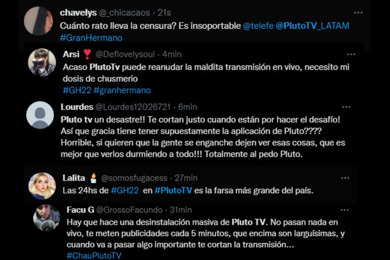 El enojo de los usuarios contra Pluto TV (Captura Twitter)